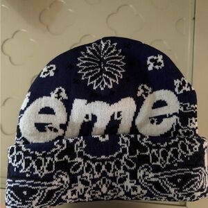 Navy and White Patterned Supreme Beanie